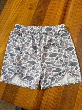 Camo Print Athletic Shorts in Lavender and Gray